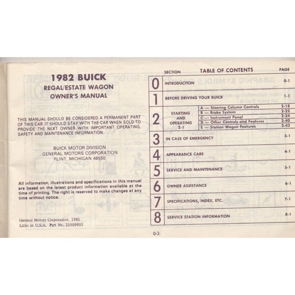 VINTAGE ORIGINAL 1982 BUICK REGAL OWNER'S MANUAL, COMPLETE - Picture 4 of 4